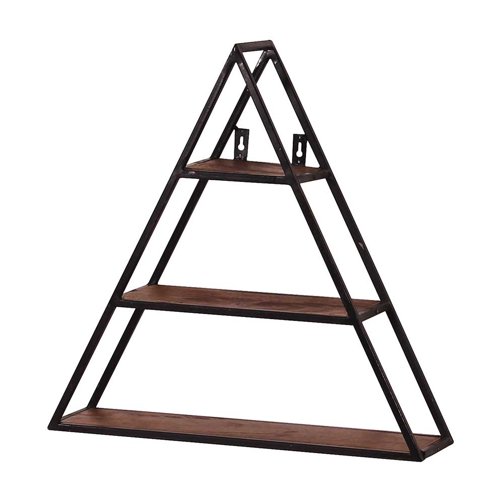 50x50x13 Dreieck Wandregal mit drei Böden aus Massivholz & Metallrahmen Mendoza