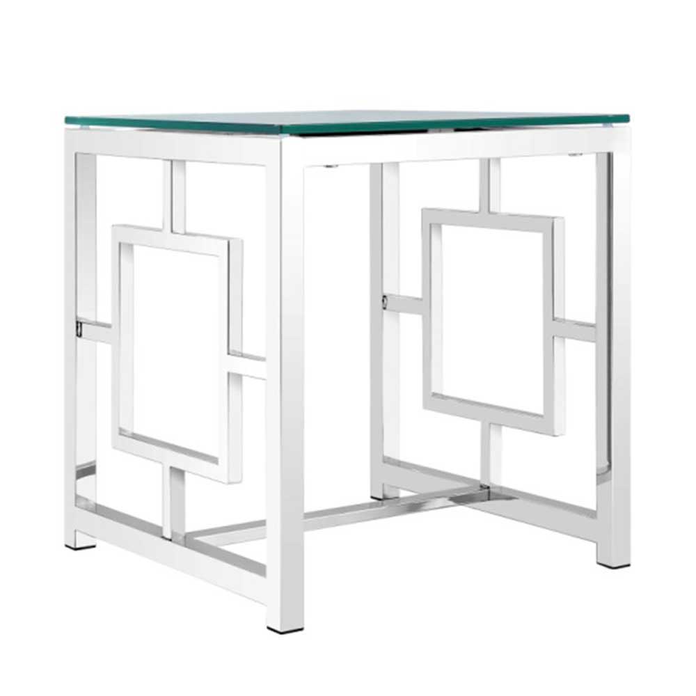 50x53x50 Designer Tisch mit Glas Platte & poliertem Edelstahl Gestell Memionda
