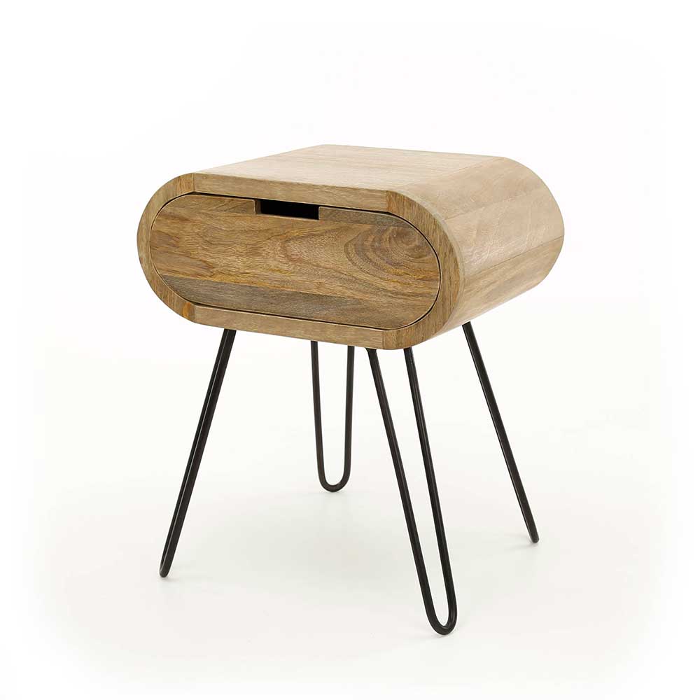 50x60x35 Beistelltisch aus Holz ovale Form mit Schublade & Hairpin Legs Buleta