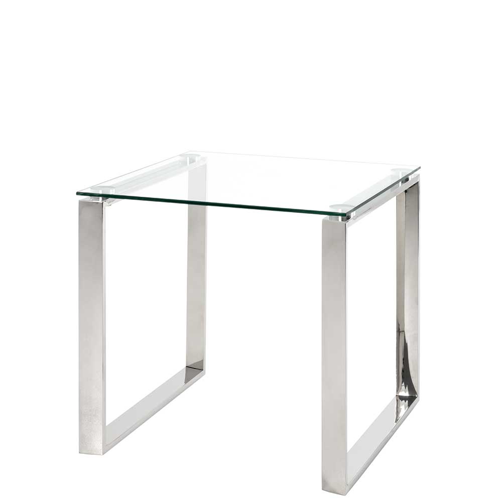 55x55x55 Designtisch mit Glasplatte & Bügelgestell Edelstahl Tonico