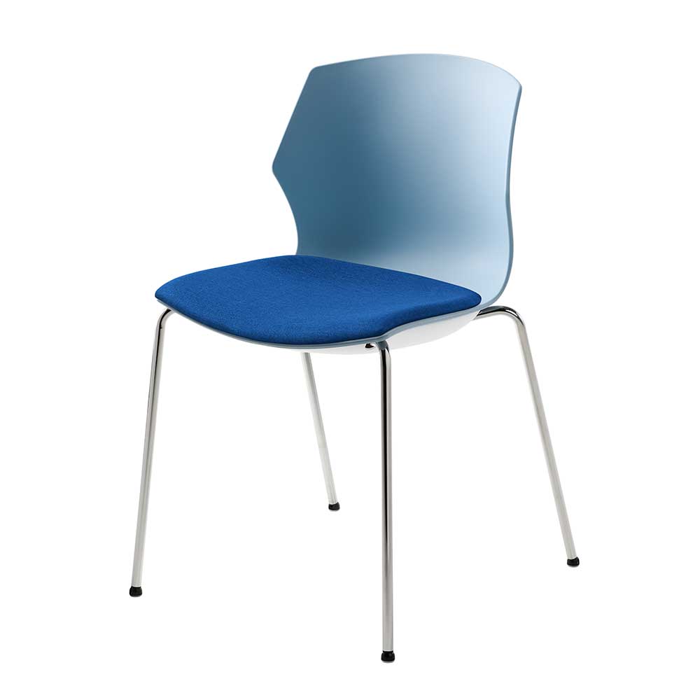 55x81x53 Stapel Stuhl in Blaugrau & Blau mit Stahlbeinen Chrom Taly