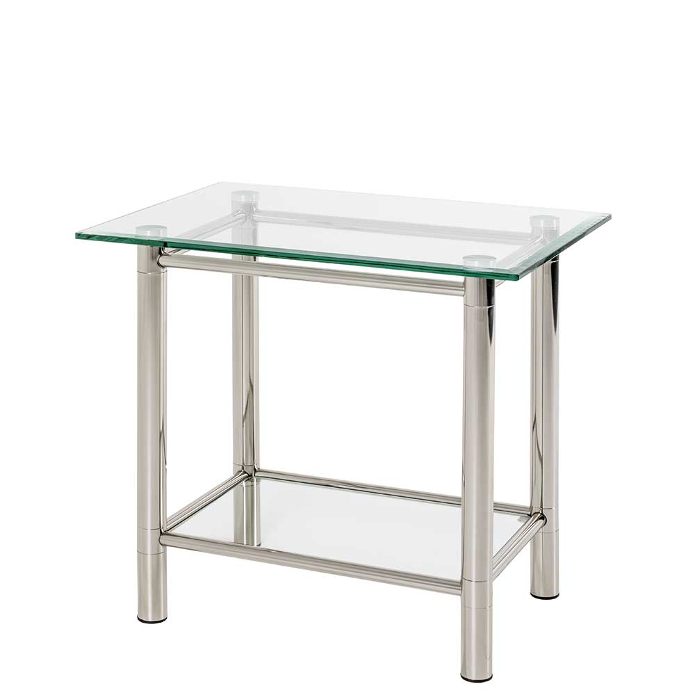 58x53x43 Glas Tisch mit 2. Ablage & Stahl Gestell Chrom Venlo