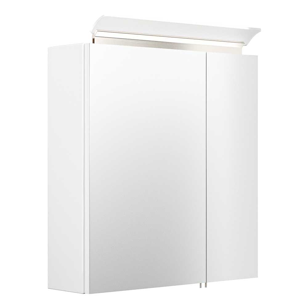 60cm breiter Bad Spiegelschrank in Weiß glänzend mit LED Beleuchtung Panago
