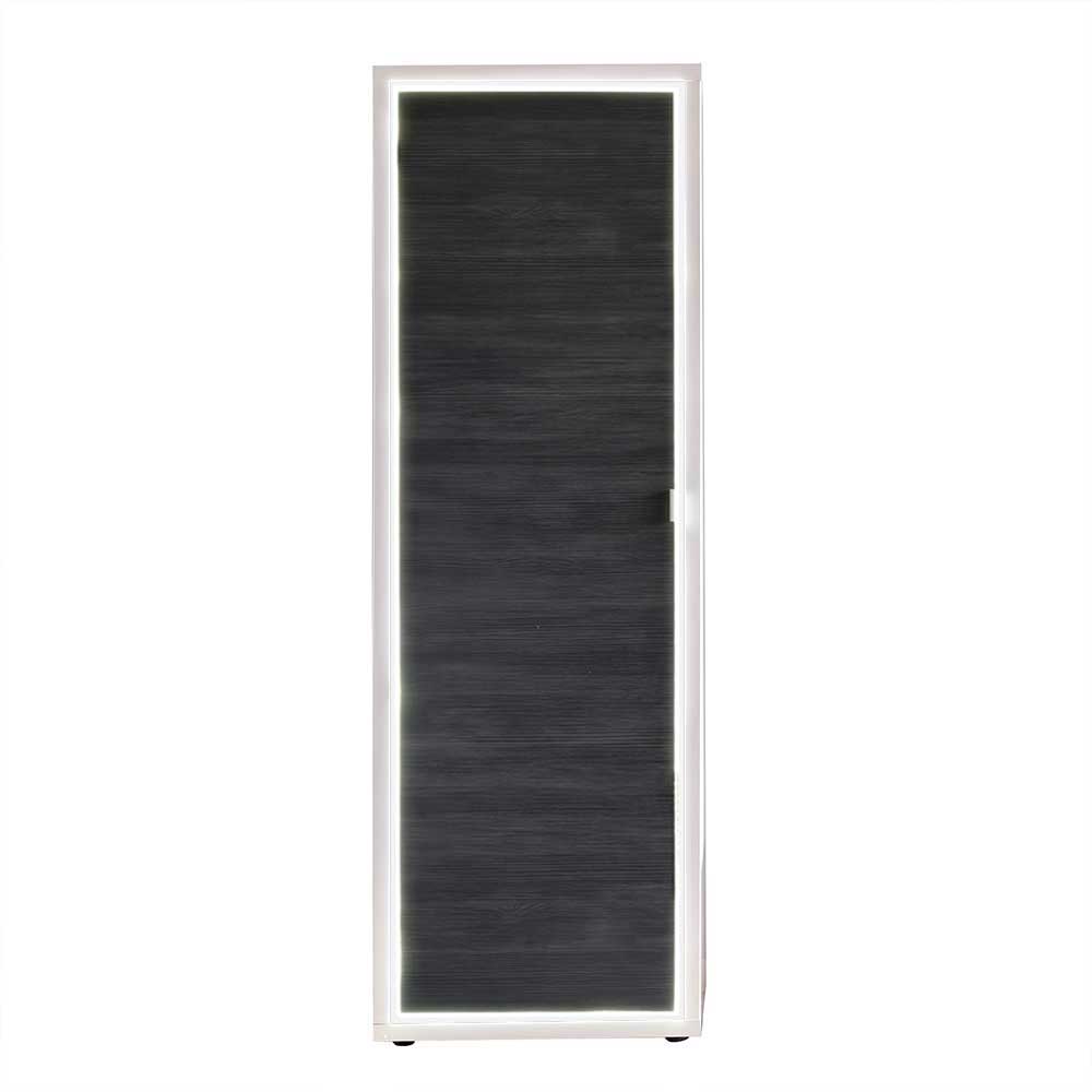 60x190x37 Garderobenschrank mit LED Licht in Weiß & Grau Holz Optik Milwana
