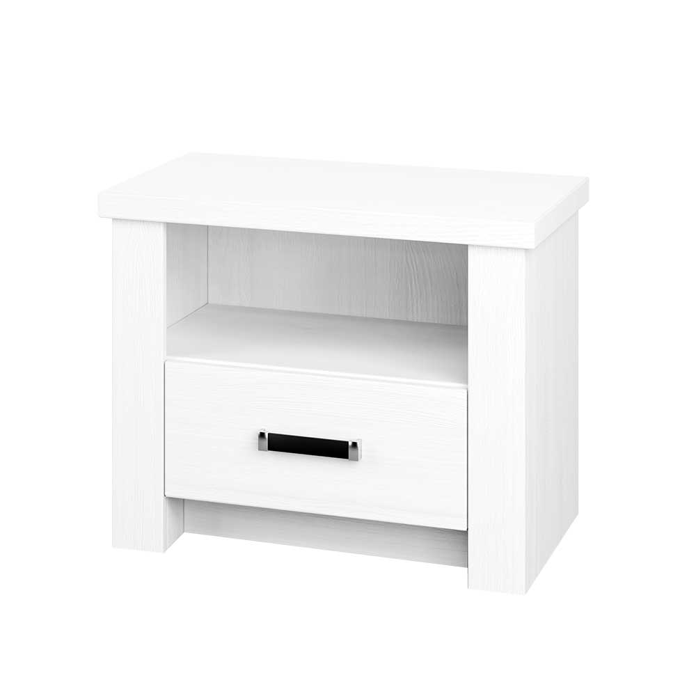 60x52x44 Nachttisch mit Regalfach & Schublade - in Weiß Pinie Imtreba