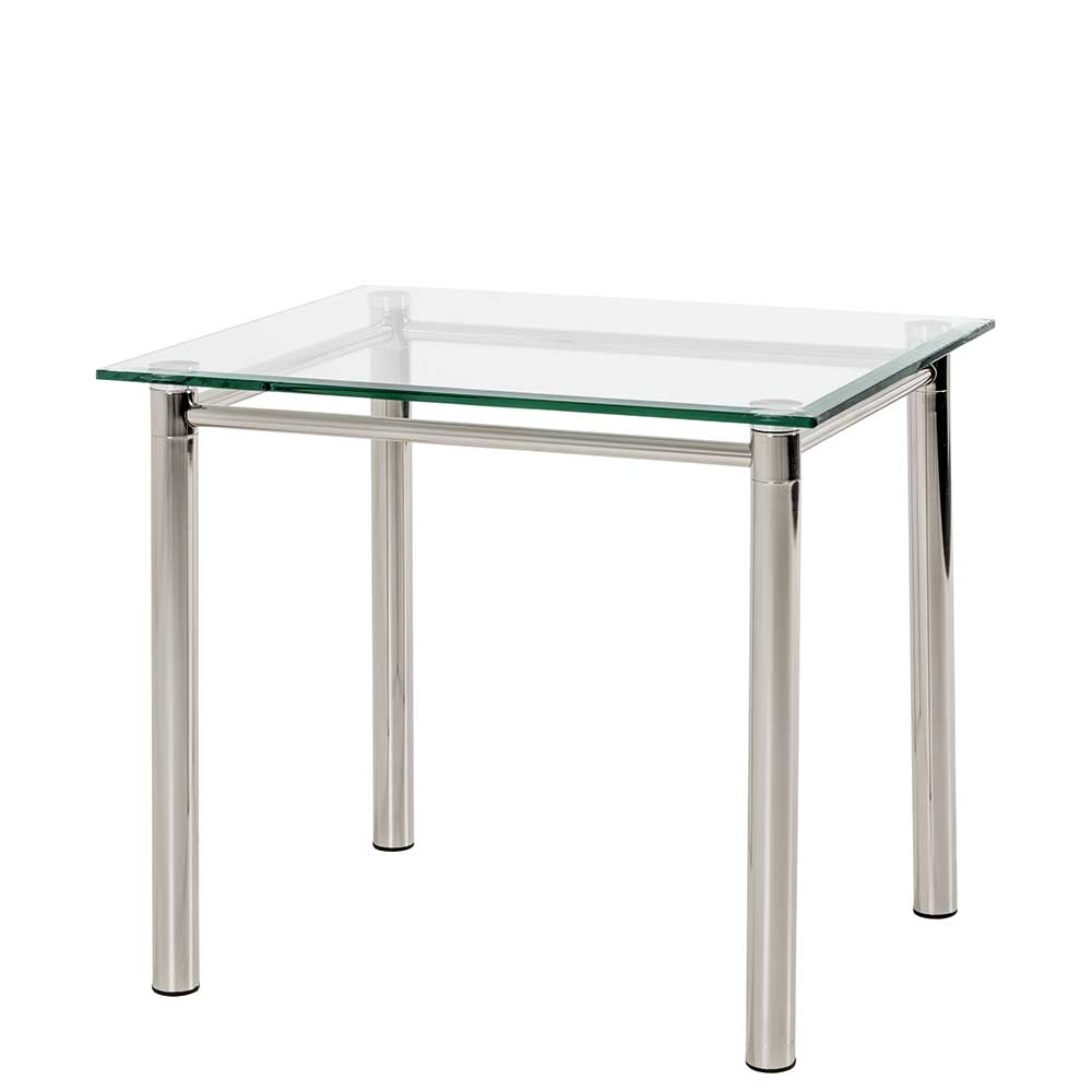 60x53x50 cm Tisch mit Platte aus Glas & Metallgestell in Chrom Marocana