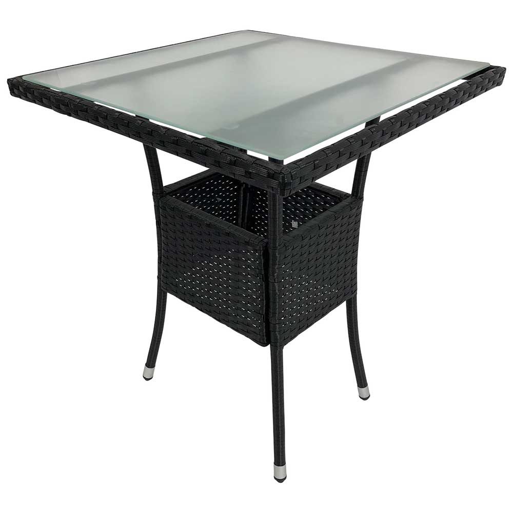 60x60 cm Polyrattan Tisch in Schwarz mit Glasplatte Licara