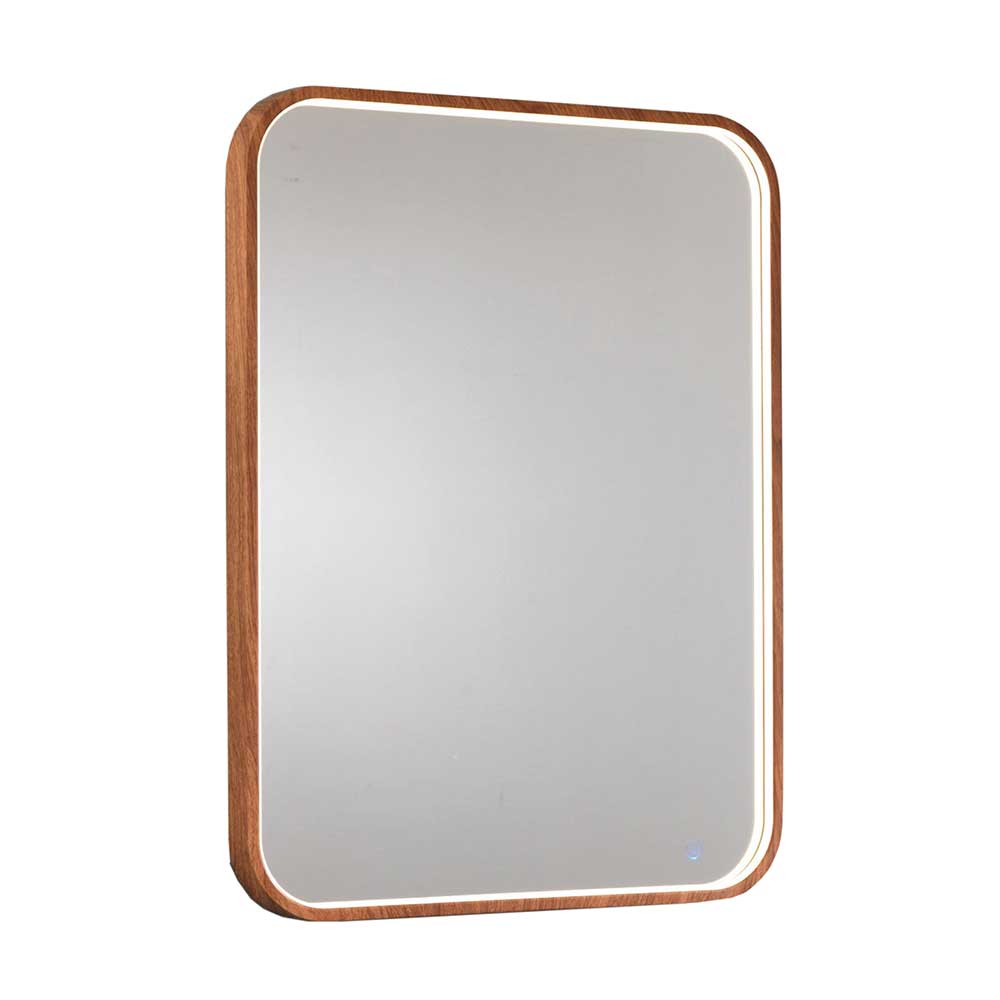 60x80x5 Spiegel mit LED Beleuchtung aus Alu Rahmen in Holz Optik Finola