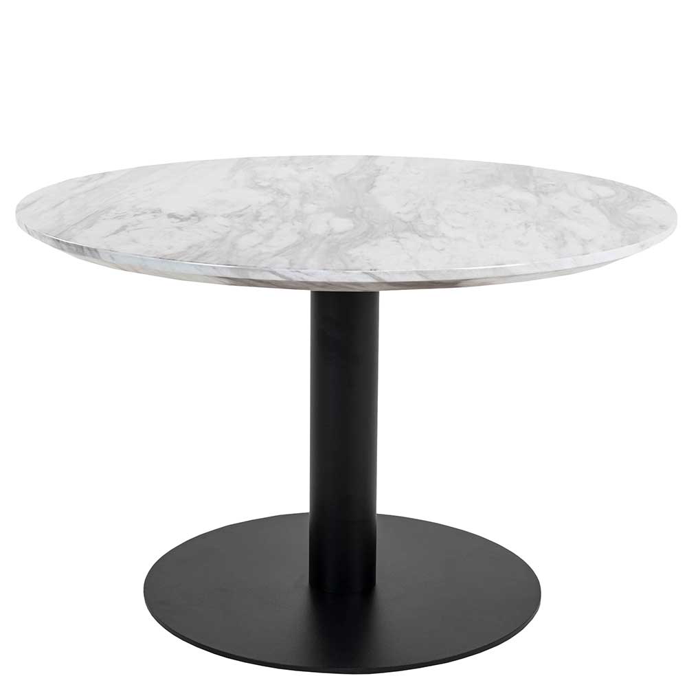 70cm runder Wohnzimmer Tisch in Marmor Optik foliert mit schwarzem Säulenfuß Ovaio
