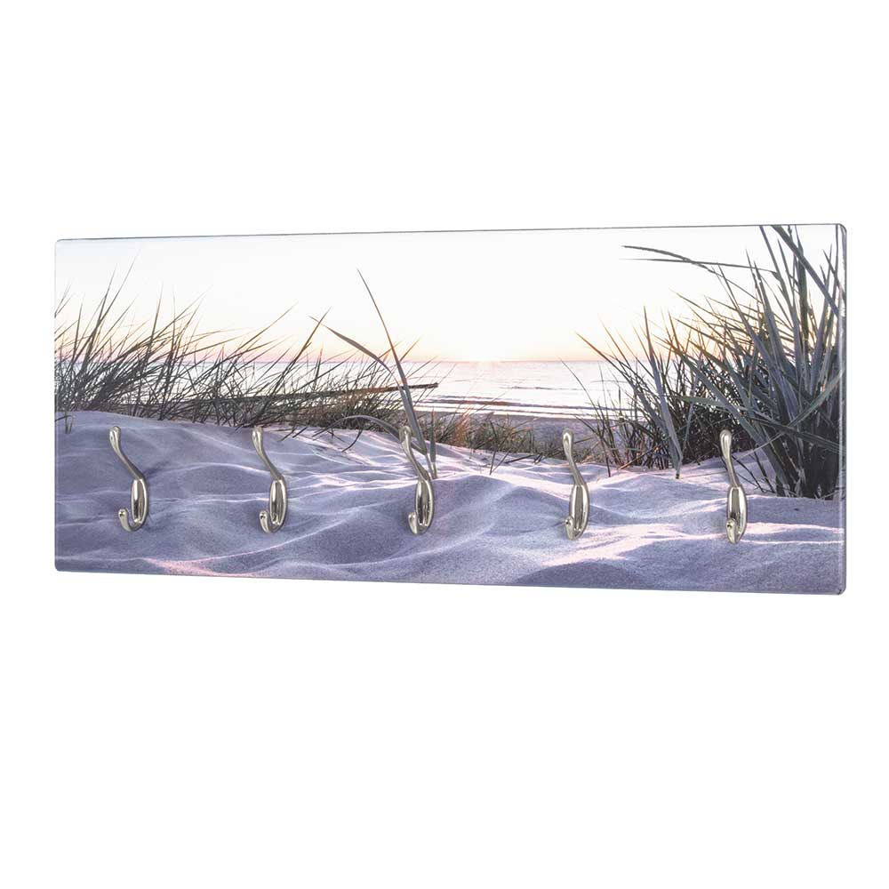 70x30x8 cm Garderobe mit Strand Fotodruck & 5 Haken aus Metall Pekka