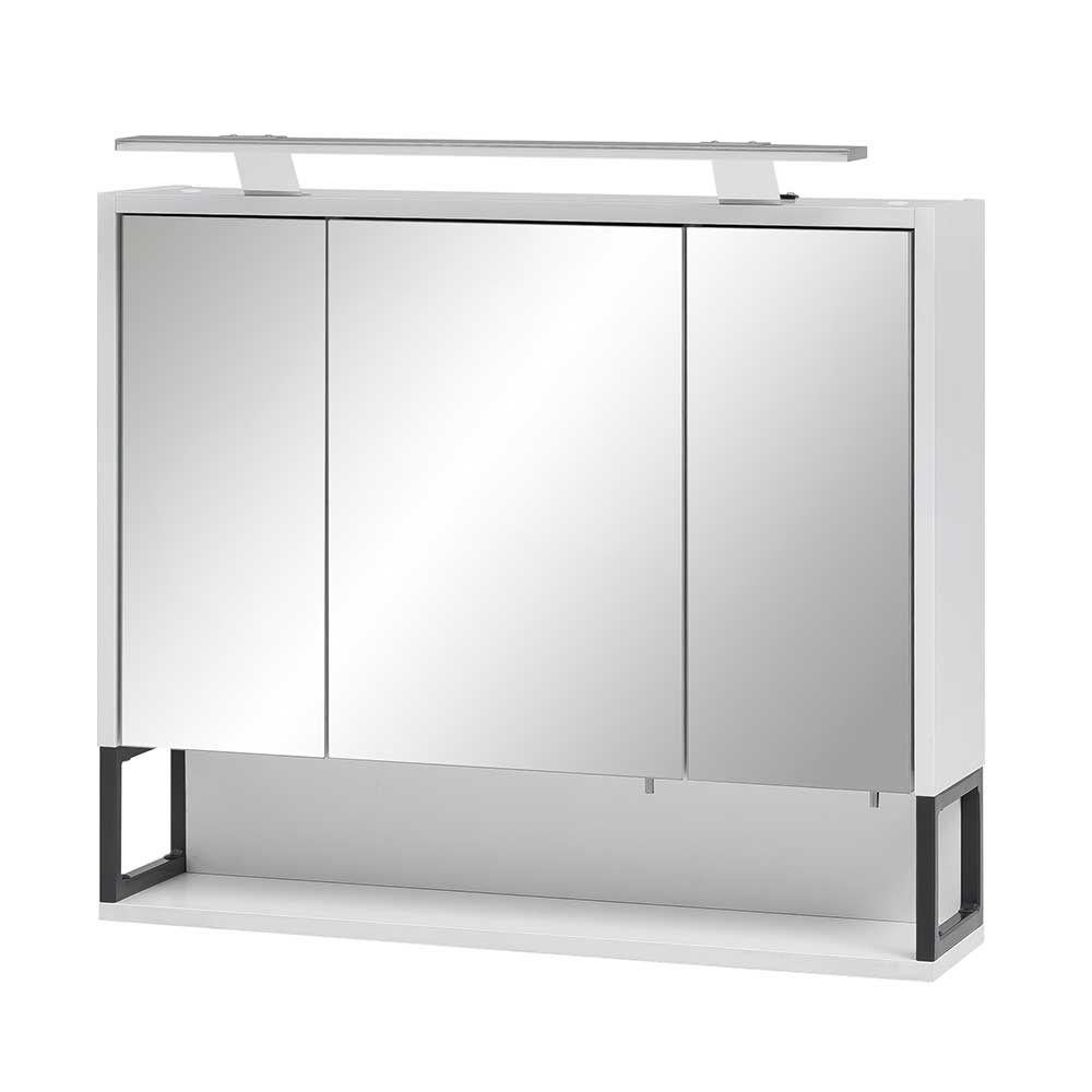 70x68x16 Bad Spiegelschrank aus Stahl in Weiß mit Anthrazit - LED Licht Ismilav