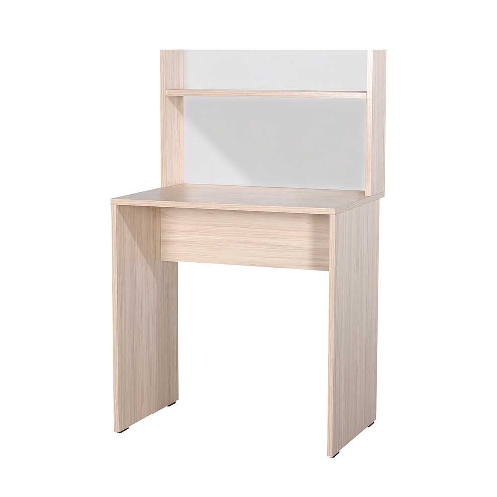 72x119x52 cm Kleiner Schreibtisch in Eiche hell und Weiß mit Aufsatz Sharkas