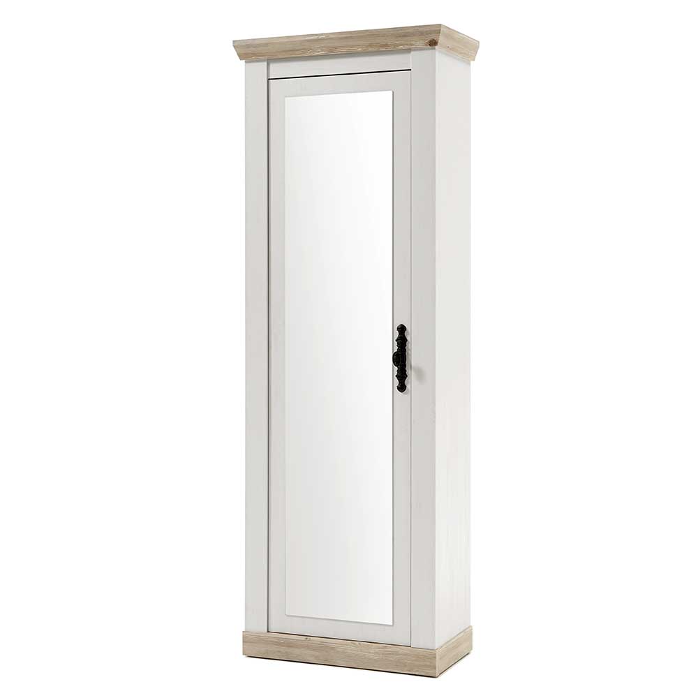 73x201x38 Dielenschrank mit Spiegeltür in Weiß & Holz Dekor Nedita