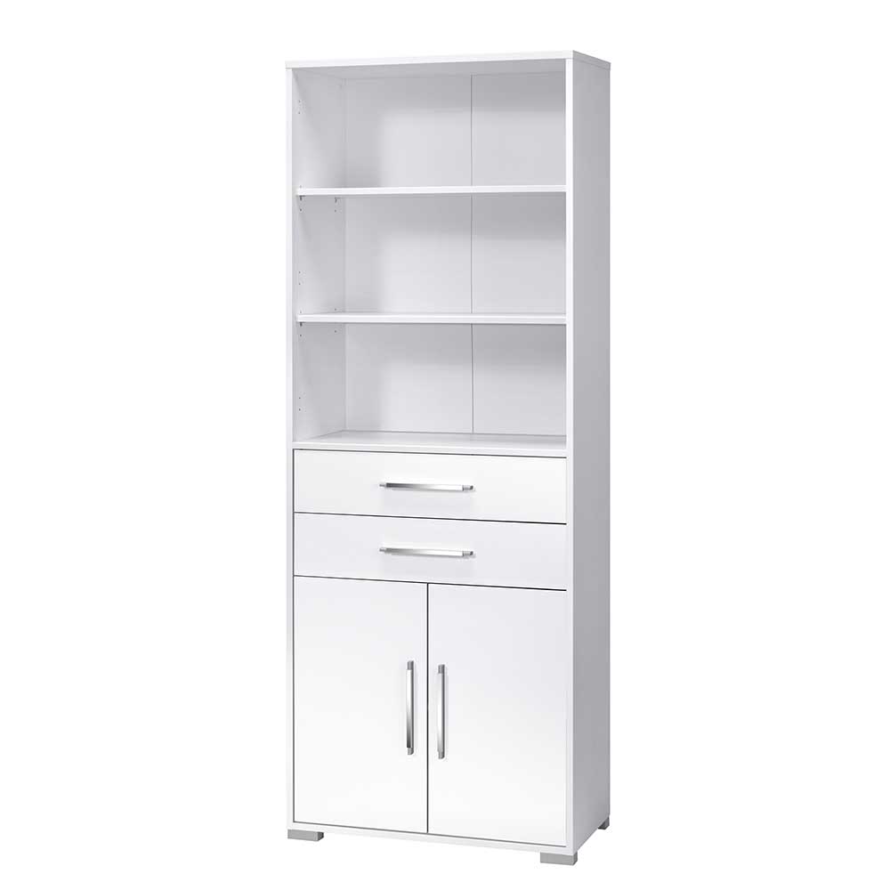 80x215x40 Büroregal mit Türen & Schubladen in Weiß Weiß Hochglanz Kriscas