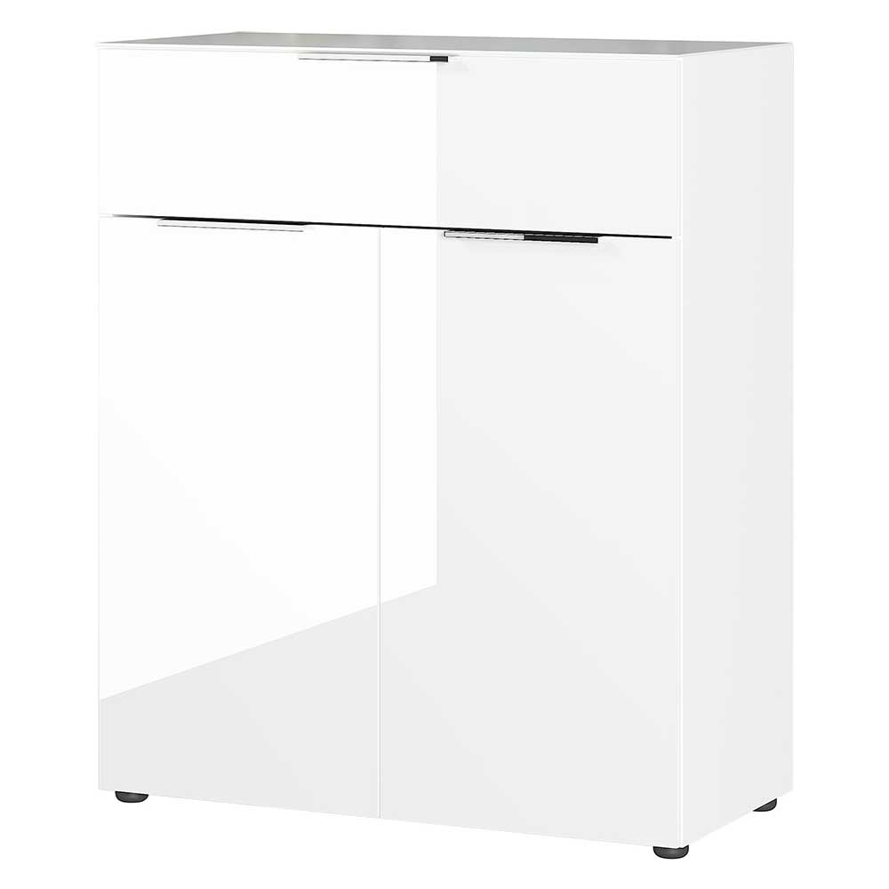 83x101x42 Design Vertiko in Weiß mit Glas Beschichtung Soraga