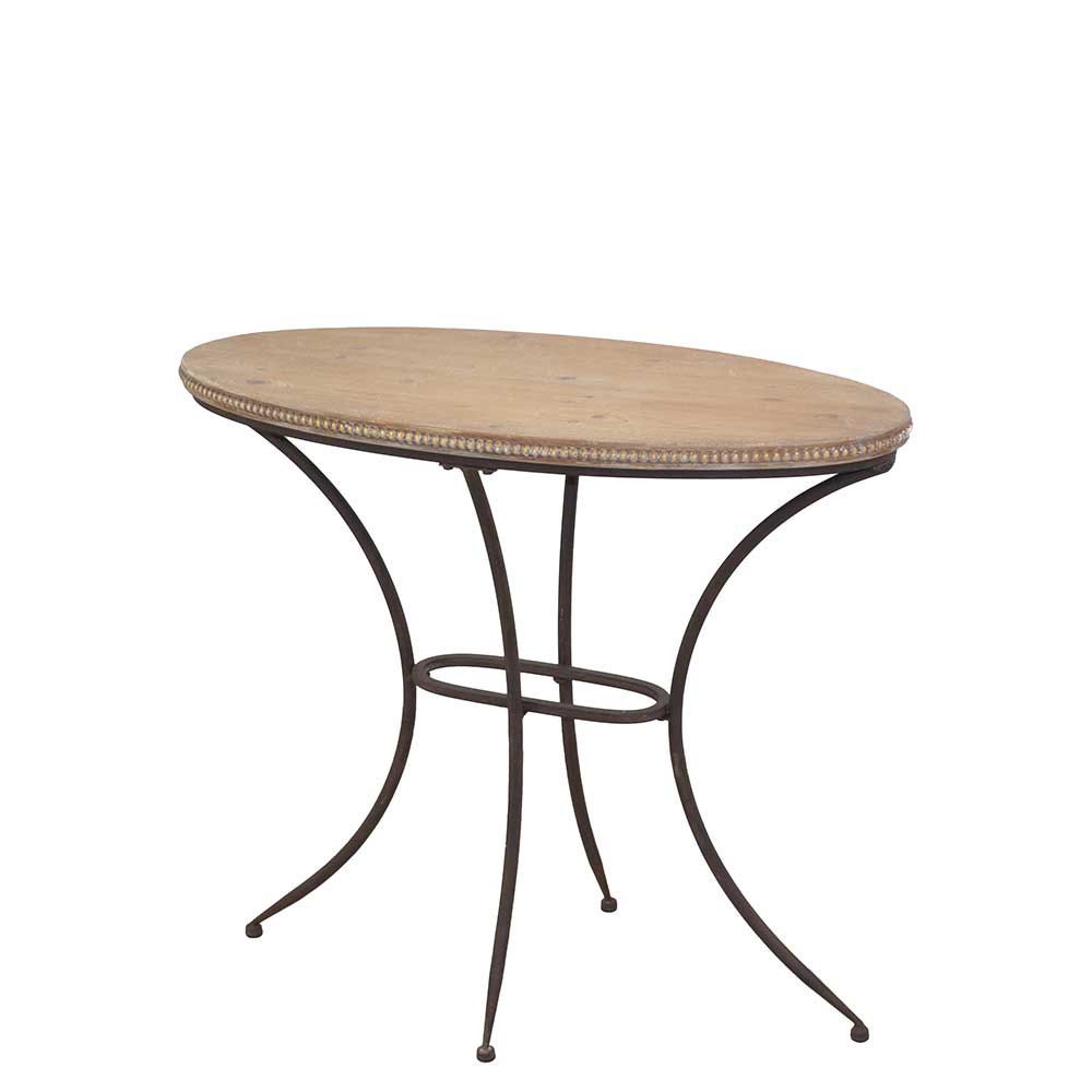 83x74x38 Tisch mit ovaler Form aus Kiefer Grau & Stahl Jacintas