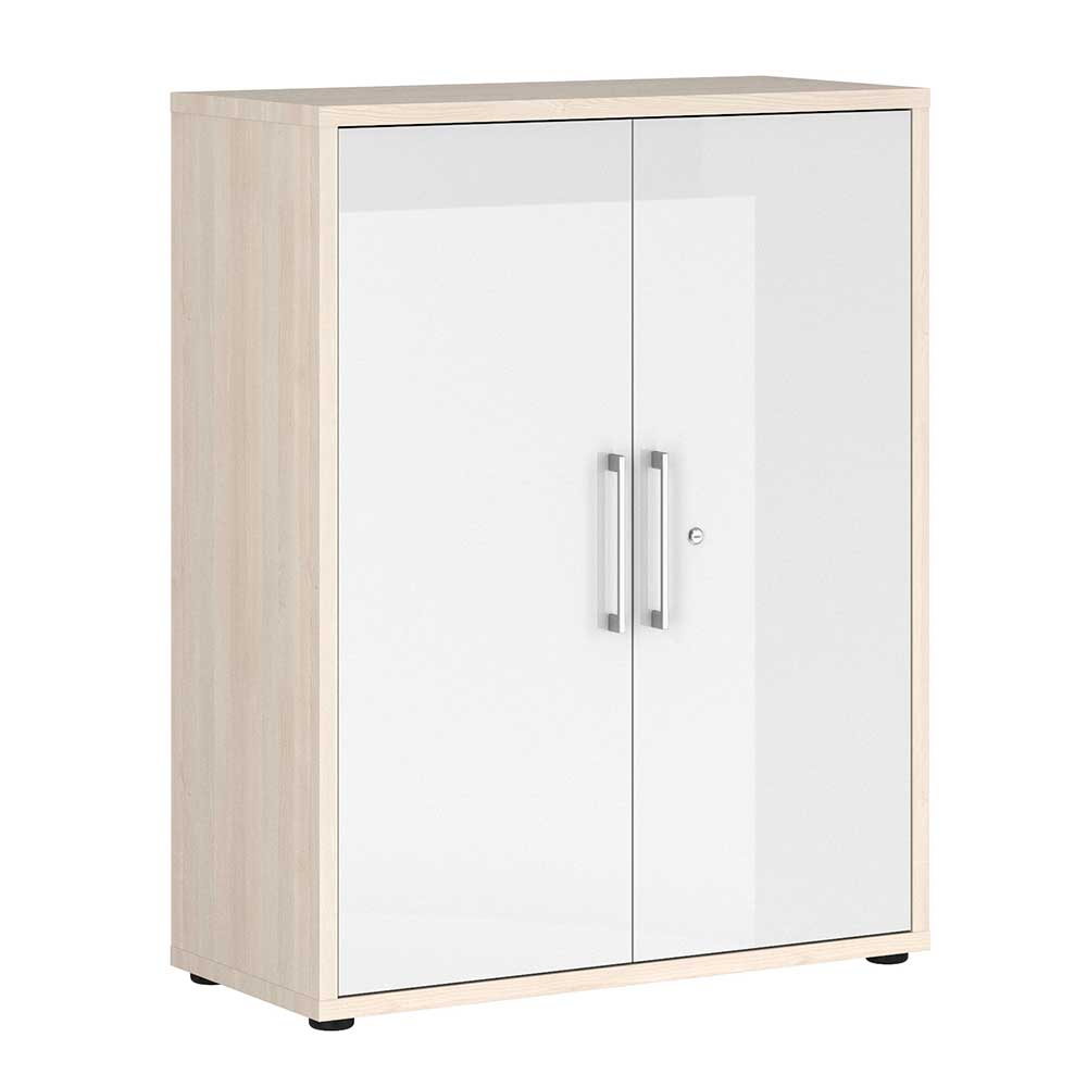 90x113x41 Aktenschrank mit Doppeltür abschließbar in Weiß HG & Holz White Wash Sojette