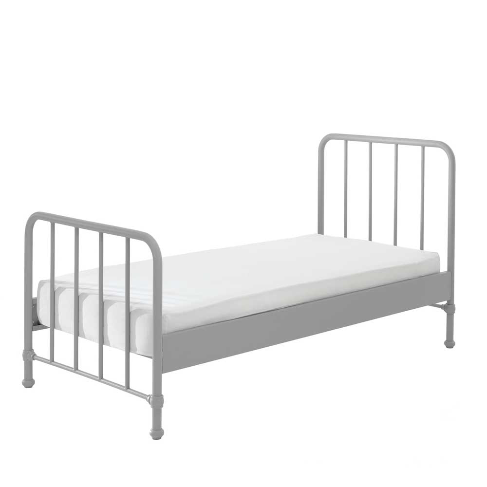 90x200 Bett mit Kopf- und Fußteil in Grau aus pulverbeschichtetem Metall Korfu