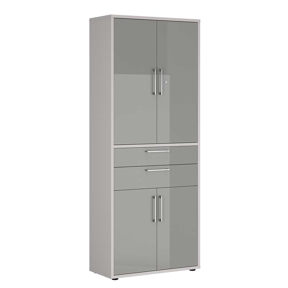 90x222x41 Büroschrank mit zwei Schubladen & vier Türen - Grau zweifarbig Emeziano