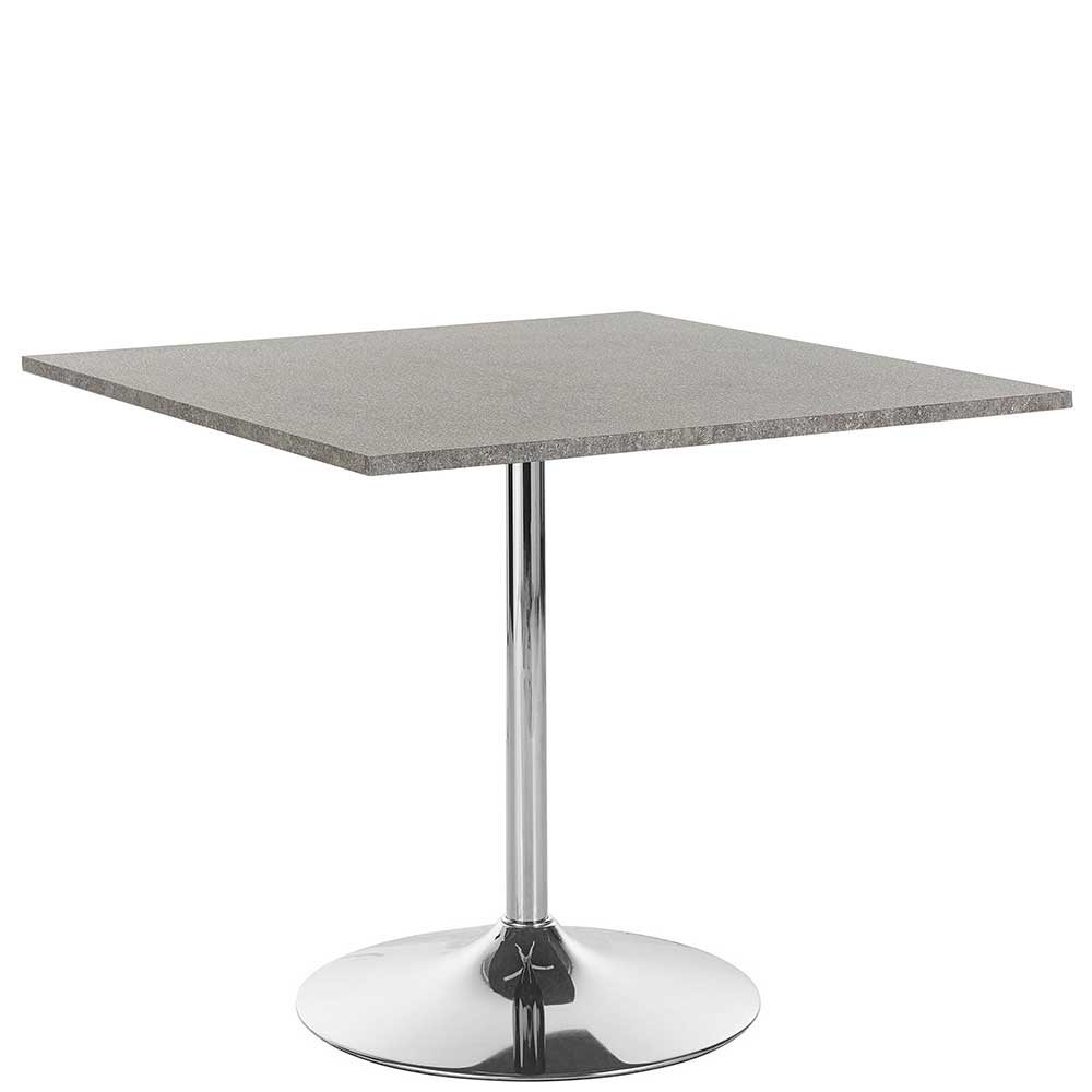 90x90 cm Betonoptik Tisch mit Trompetenfuß Chrom - quadratisch Pirivanus
