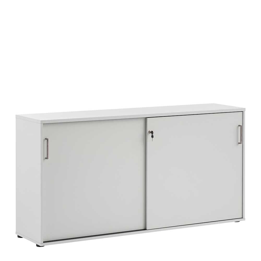 Abschließbarer Büroschrank mit Schiebetüren in Lichtgrau - 160x84x41 cm Bowsla