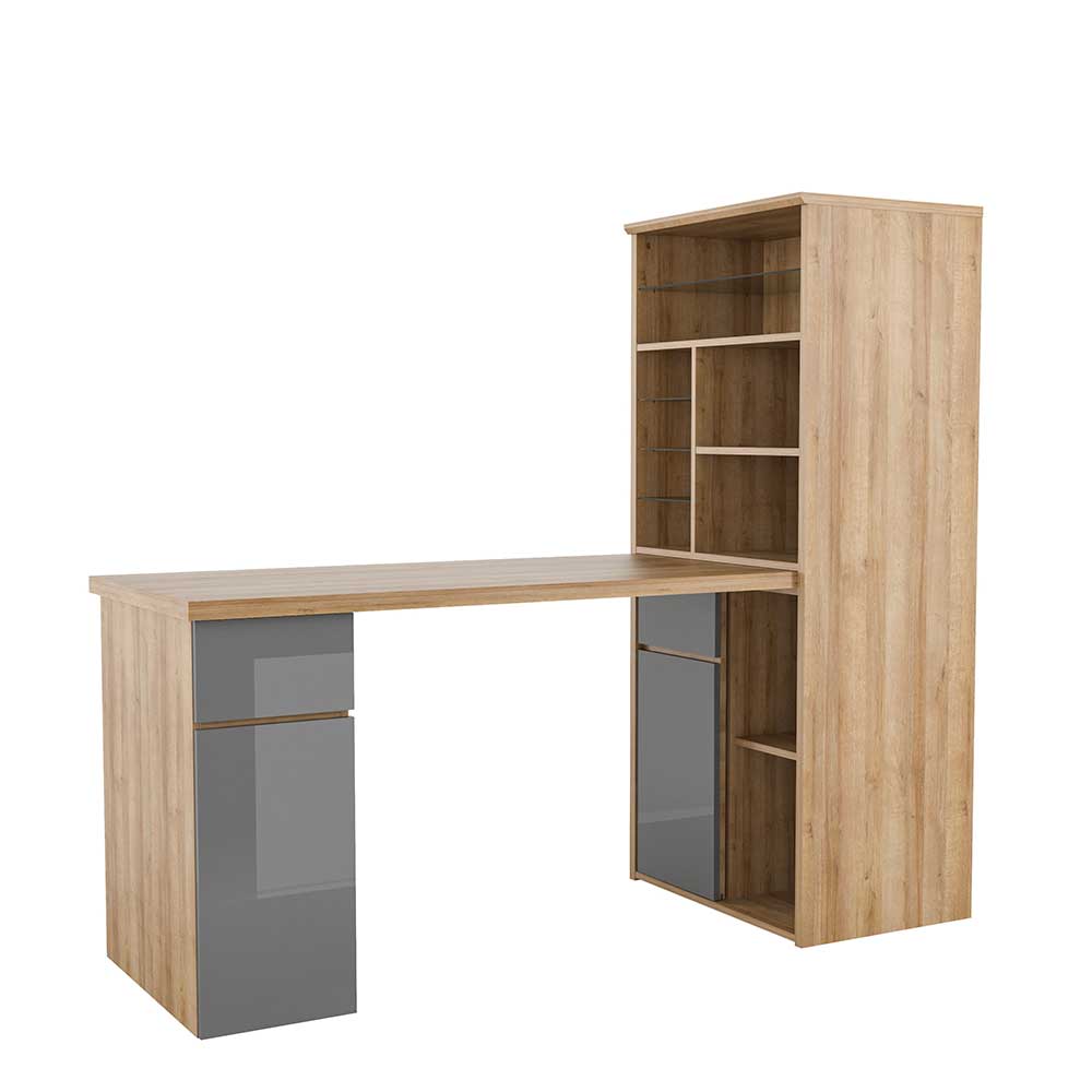 Arbeitsplatz Kompaktbüro in modernem Design - Grau HG & Wildeiche Madias
