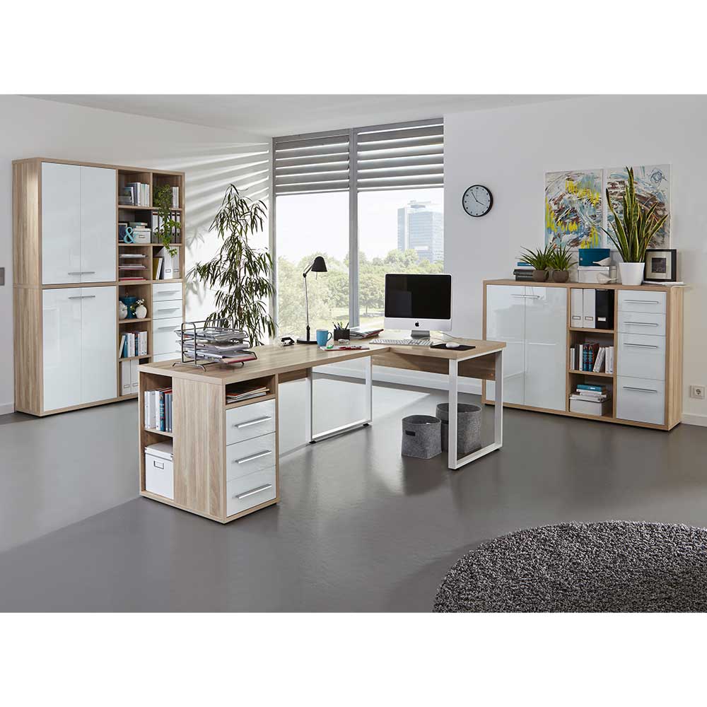 Arbeitszimmer Ausstattung Möbel Set in Eiche & Weiß Xedno