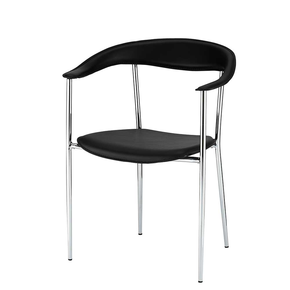 Armlehnen Stühle in Schwarz & Chrom aus Kunstleder & Metall Millaros