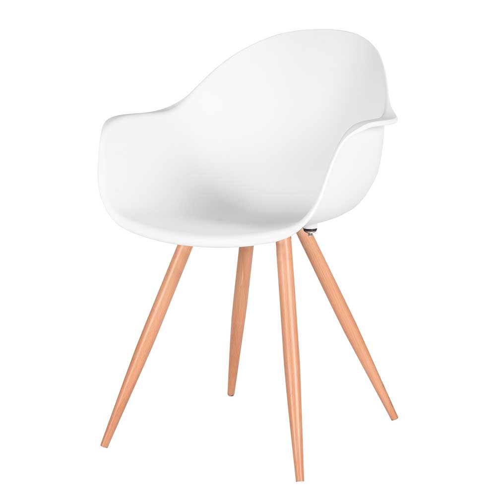Armlehnstuhl mit weißer Sitzschale aus Kunststoff Perlos