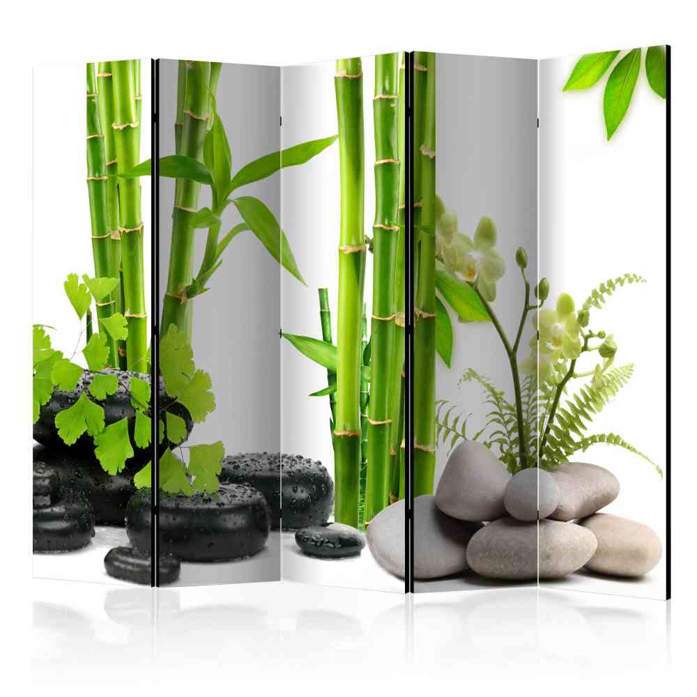 Asian Style Paravent Bambus & Kiesel Foto auf Leinwand 225x172 Zoom
