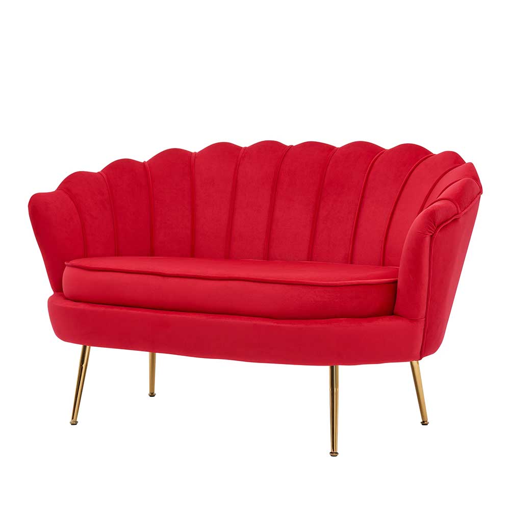 Ausgefallenes Sofa in Rot & Gold aus Samt & Metall - Retro Janno