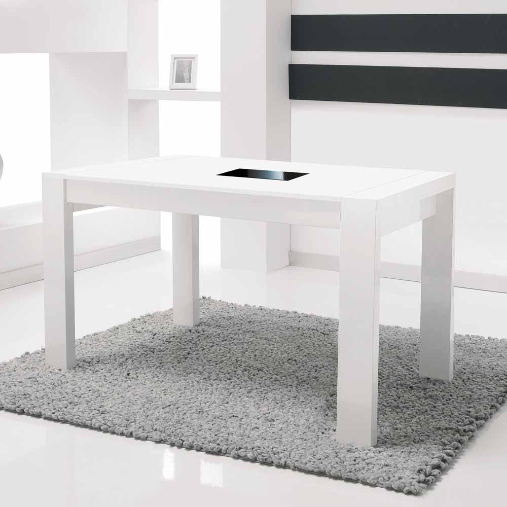Ausziehbarer Designtisch Hochglanz Weiß Tischplatte mit Schwarzglas Einlage Vaslui