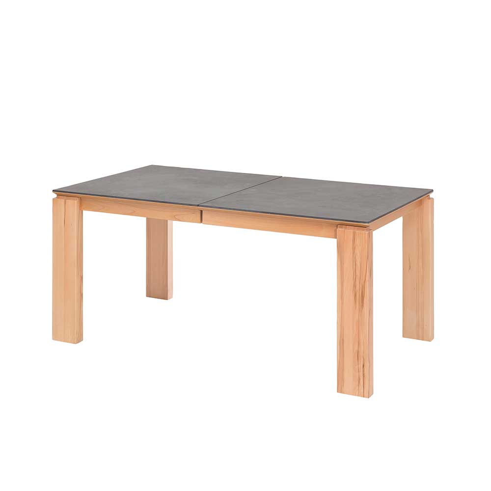 Ausziehbarer Holztisch mit Keramik Platte Grau & Massivholz Kernbuche Lagune