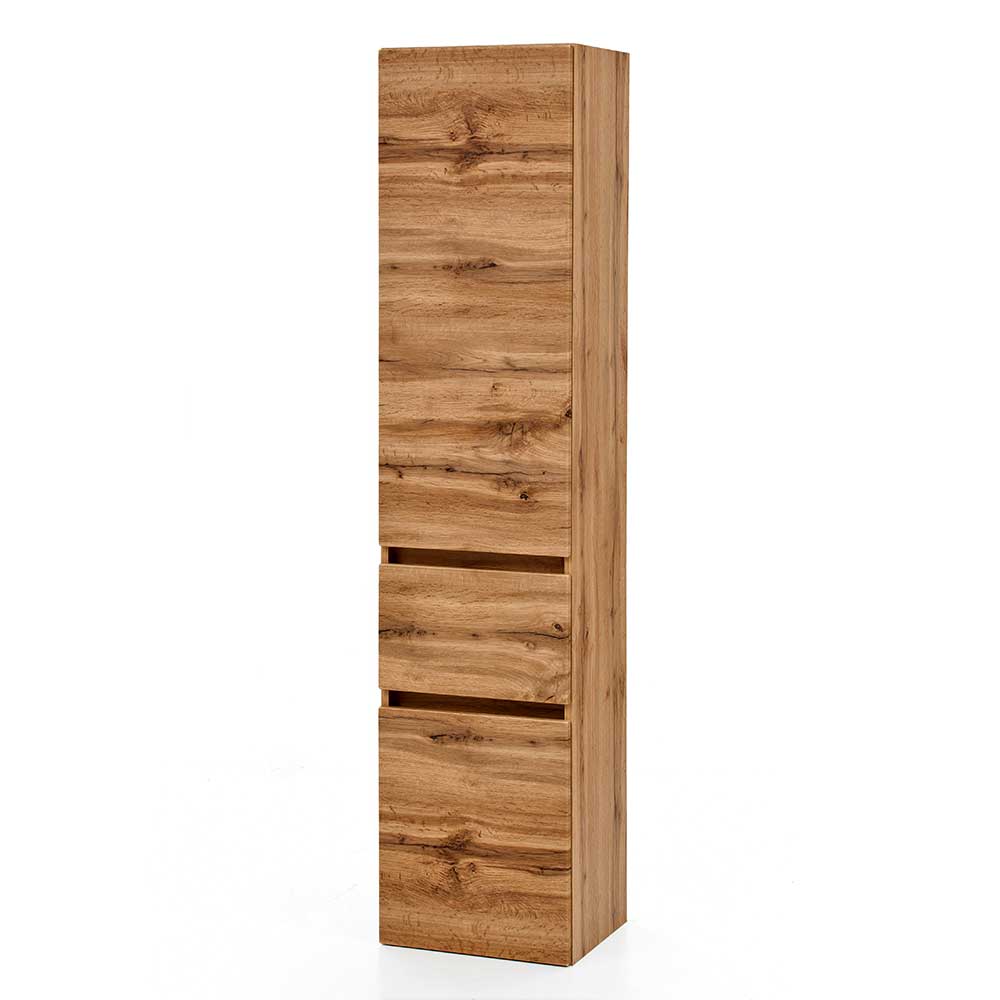 Bad Seitenschrank in Holz Optik Wildeiche mit 2 Türen & Schublade Iliam