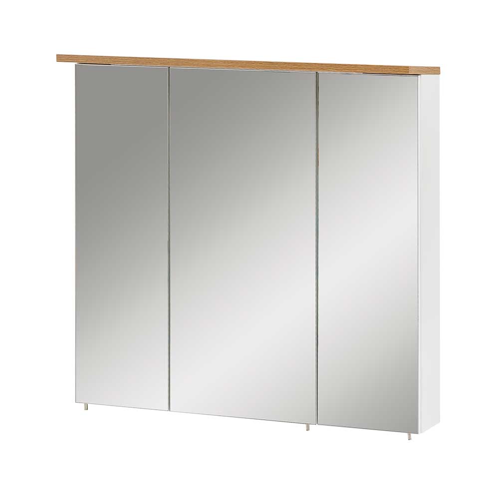Bad Spiegelschrank in Weiß Glanz & Eiche mit LED Beleuchtung Utiona
