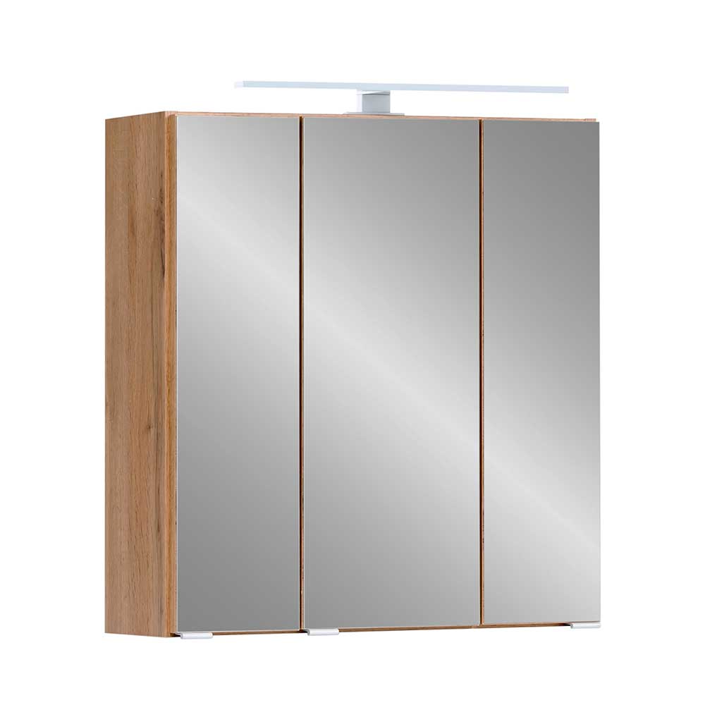 Bad Spiegelschrank in Wildeiche Optik mit LED Beleuchtung Drumias