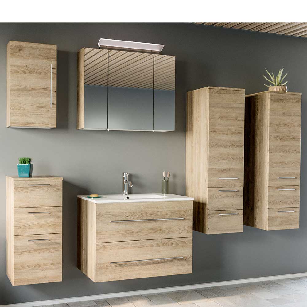 Badeinrichtung in Holz Optik Eiche - Möbel zum Aufhängen Osdrav