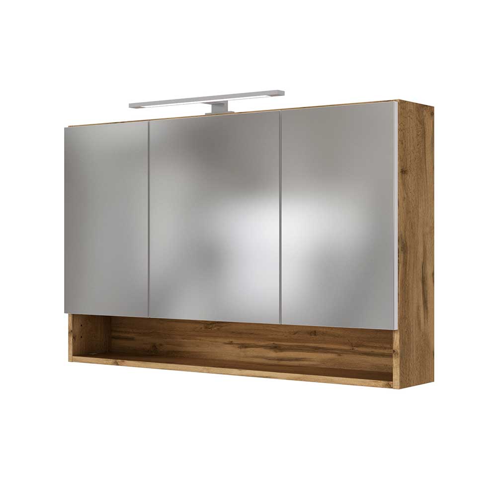 Badezimmer 3D Spiegelschrank in Holz Nachbildung Wildeiche mit LED Licht Lemnas