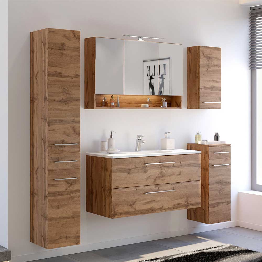 Badezimmer-Ausstattung im Set in Wildeiche Holzdekor Lemnas
