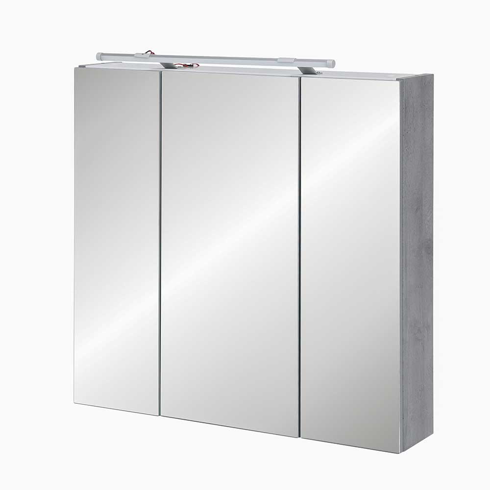Badezimmer Spiegelschrank in Grau mit 3 Türen & LED Licht Grandiova