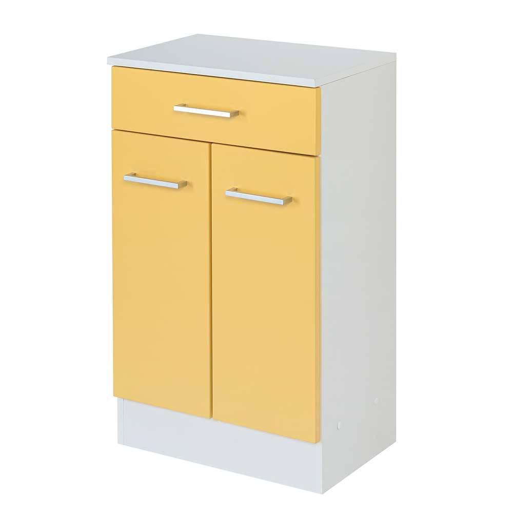 Badezimmer Unterschrank mit Doppeltür & Schublade in Gelb Weiß Envilia