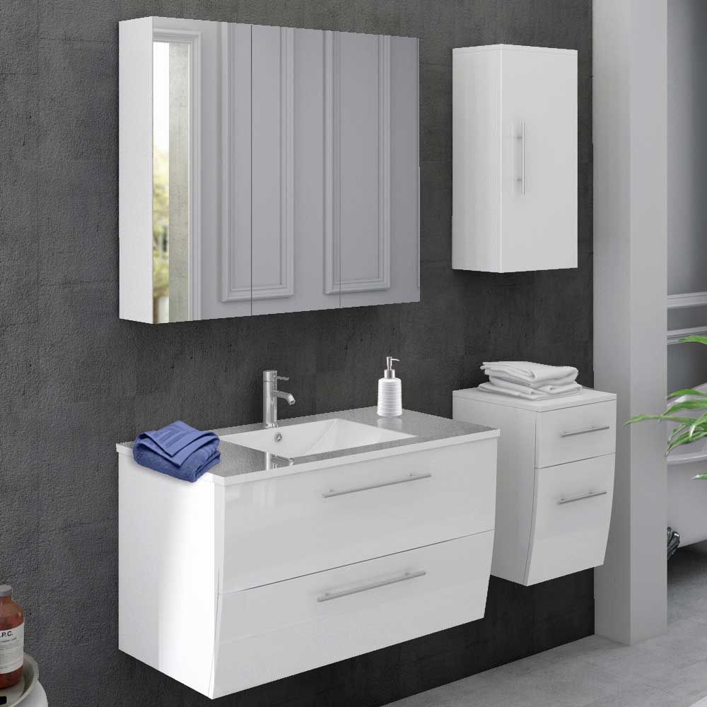 Badezimmer Wandmöbel in Weiß Hochglanz - modernes Design Heliawa