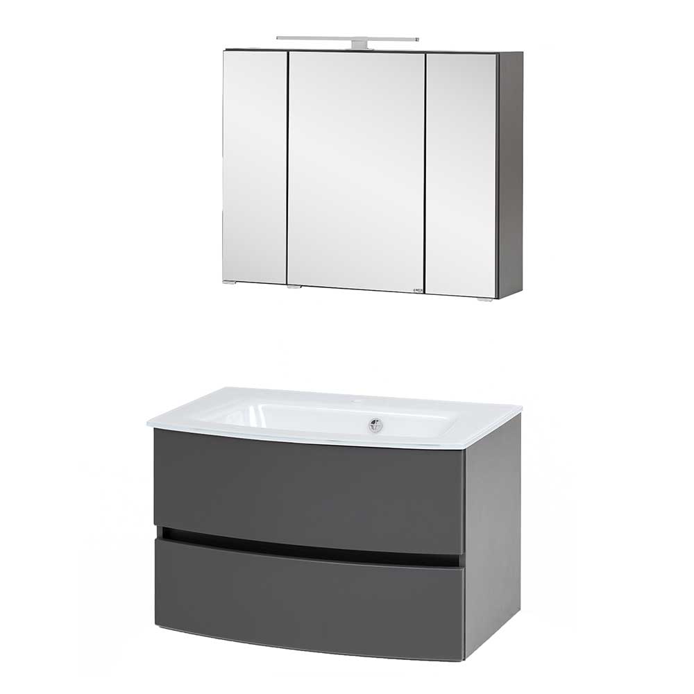 Badezimmer Waschtisch Kombination mit Spiegelschrank in Grau dunkel Natarivos
