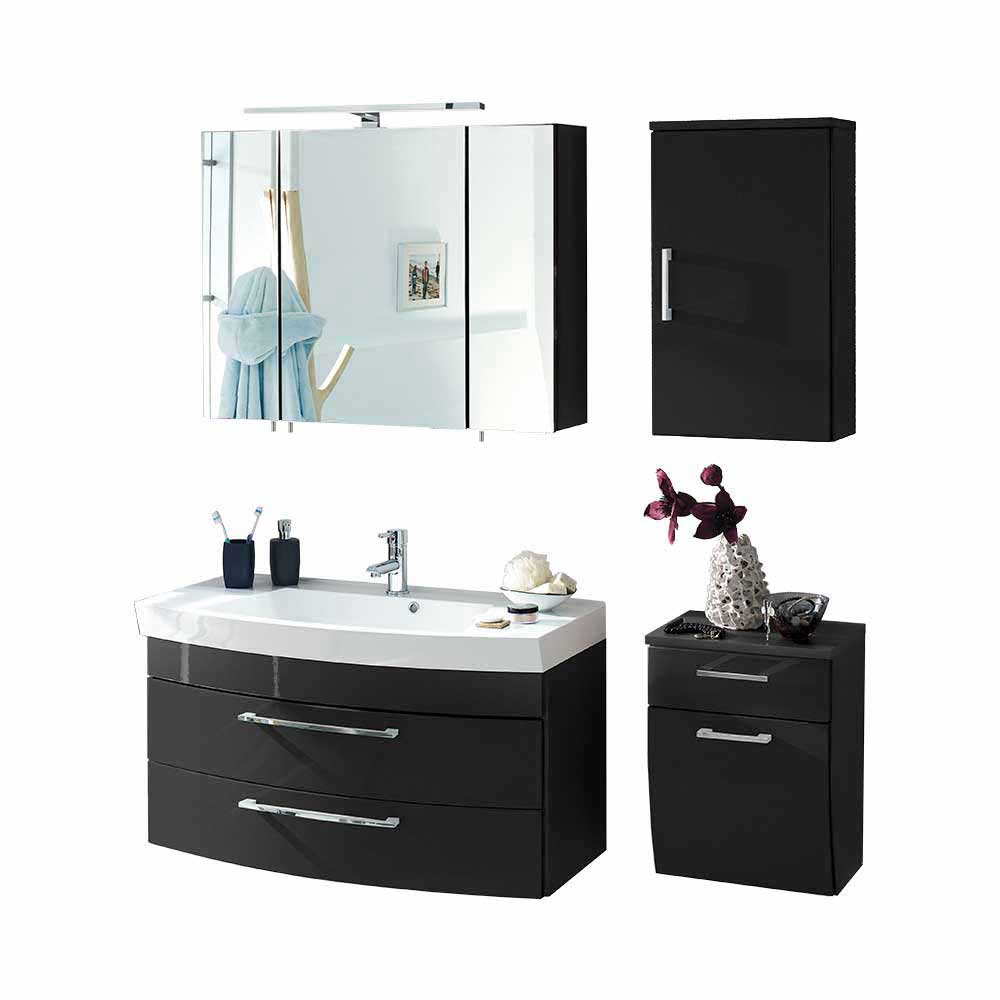 Badezimmermöbel Set Spiegelschrank beleuchtet Hochglanz Anthrazit Boisan