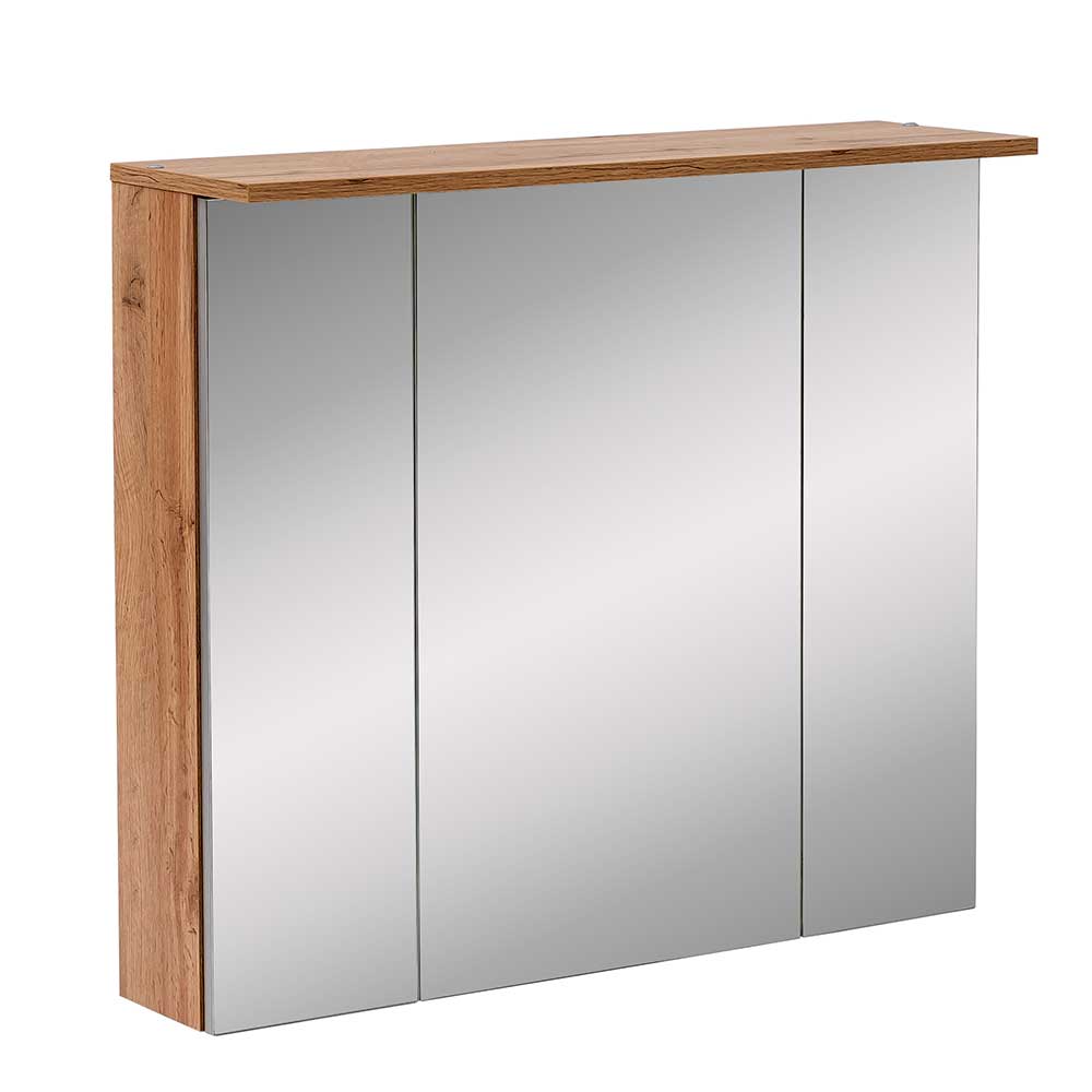 Badschrank mit Spiegeltüren in Wildeiche Optik - 81 cm breit Jessmi