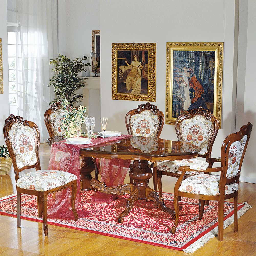 Barock Esszimmer Gruppe mit ovalem Tisch & 5 Stühlen Magari
