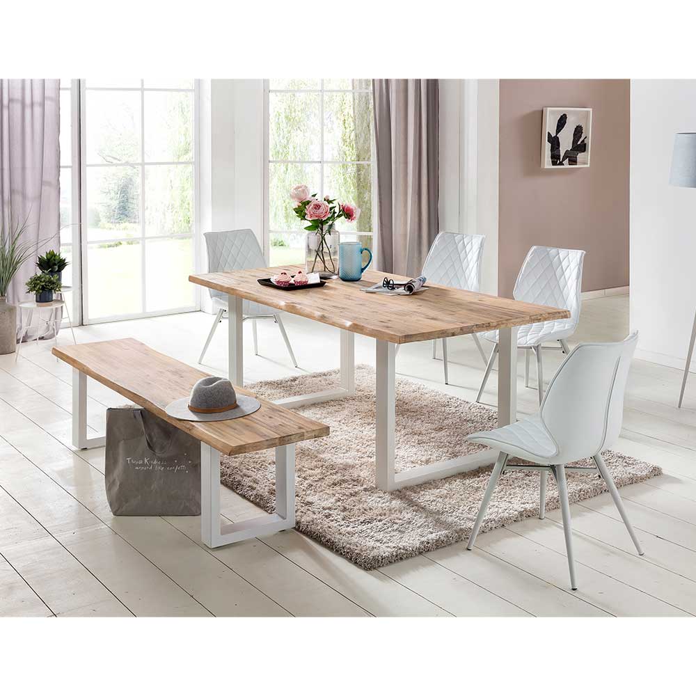 Baumkante Tisch & Bank plus 4 Stühle aus Kunstleder Emnial I