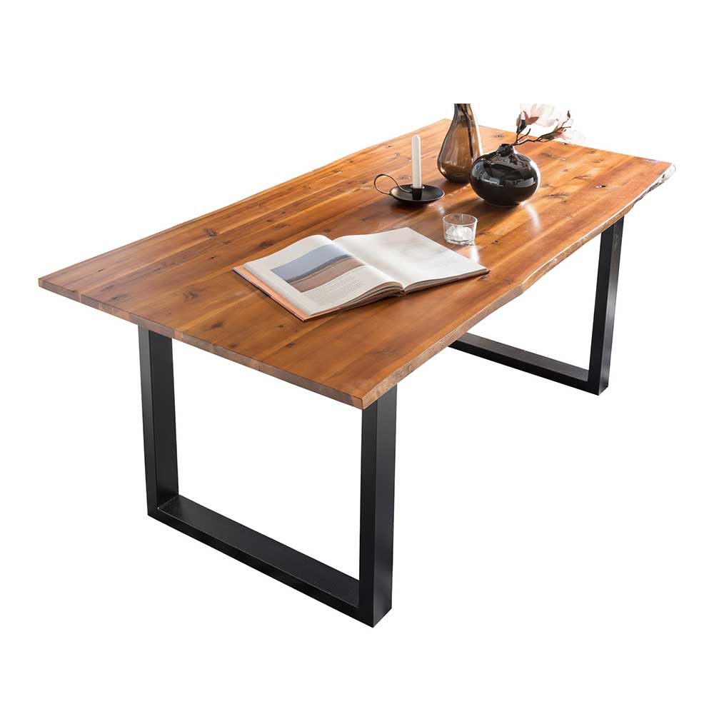 Baumkantentisch aus Akazie Massivholz und Metall Drosalino