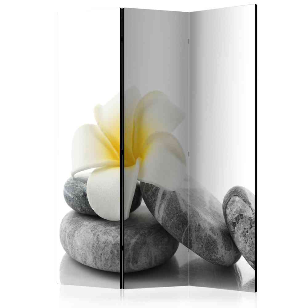 Bedruckte Trennwand Weißer Lotus & graue Kiesel Zen Motiv Scontira