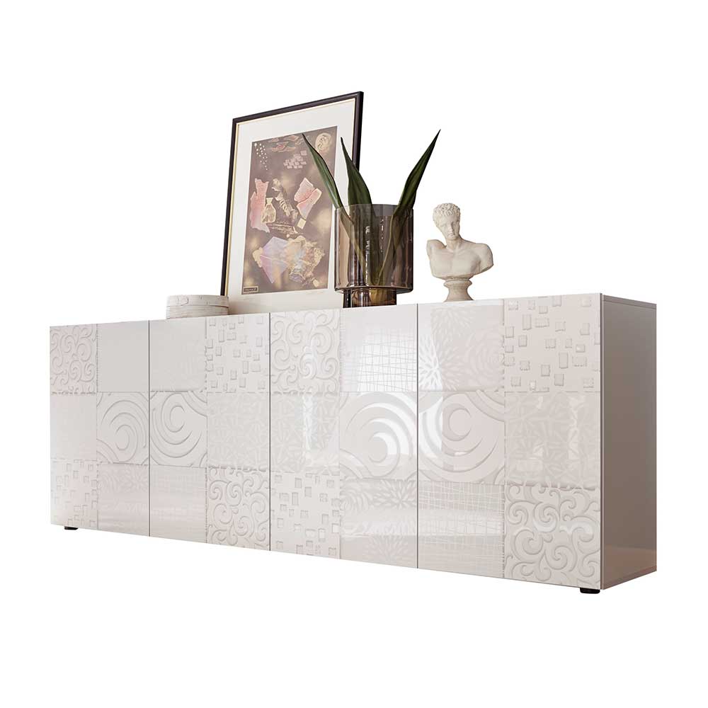 Bedrucktes Sideboard in Weiß hochglänzend mit vier Türen Vascaub